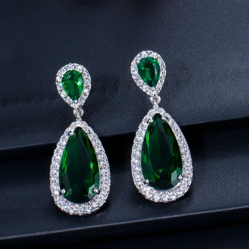 GLORIYA Luxury Wedding Party Jewelry Romantic Purple Crystal Big Tear Drop Earrings For Bridal Dress Accessories