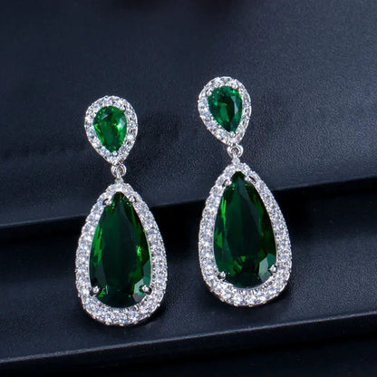 GLORIYA Luxury Wedding Party Jewelry Romantic Purple Crystal Big Tear Drop Earrings For Bridal Dress Accessories