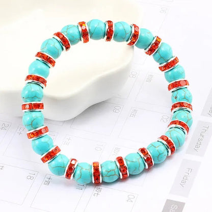Blue turquoise and green point hand natural Vintage bracelet rhinestone rope men's and women's elastic casual bracelet prayer yoga pendant jewelry
