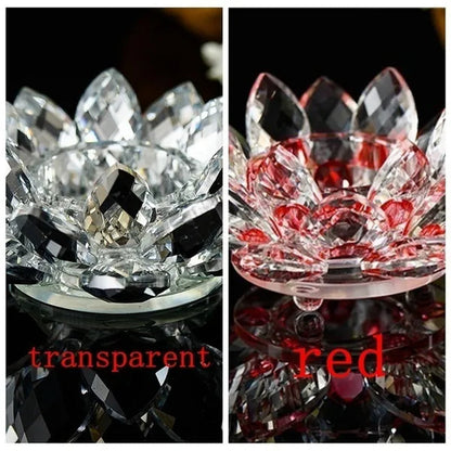 Crystal Glass Lotus  Candle Tea Light Holder Buddhist Candlestick Home Decoration