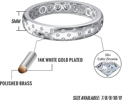 14K Gold Plated Inlaid round CZ Diamond Wedding Band Statement Ring for Men and Women