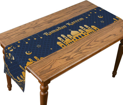 Ramadan Decorations for Home, Ramadan Table Runner Eid Mubarak Mosque Muslim Islamic Golden Moon Religious Table Runner Holiday Decor Dining Table Decoration (13'' X 48'')
