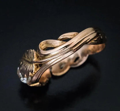 Vintage Maple Leaves Ring Women's Fashion Natural Gemstone White Sapphire Gold Leaf Ring Anniversary Gift Engagement Wedding Band Rings Jewelry Size 5-10