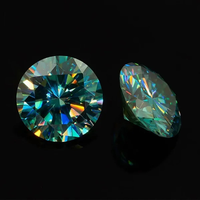 With AAAAA certificate Brilliant Loose Moissanite Blue Green Color Round Cut Diamond 6.5 MM 1CT