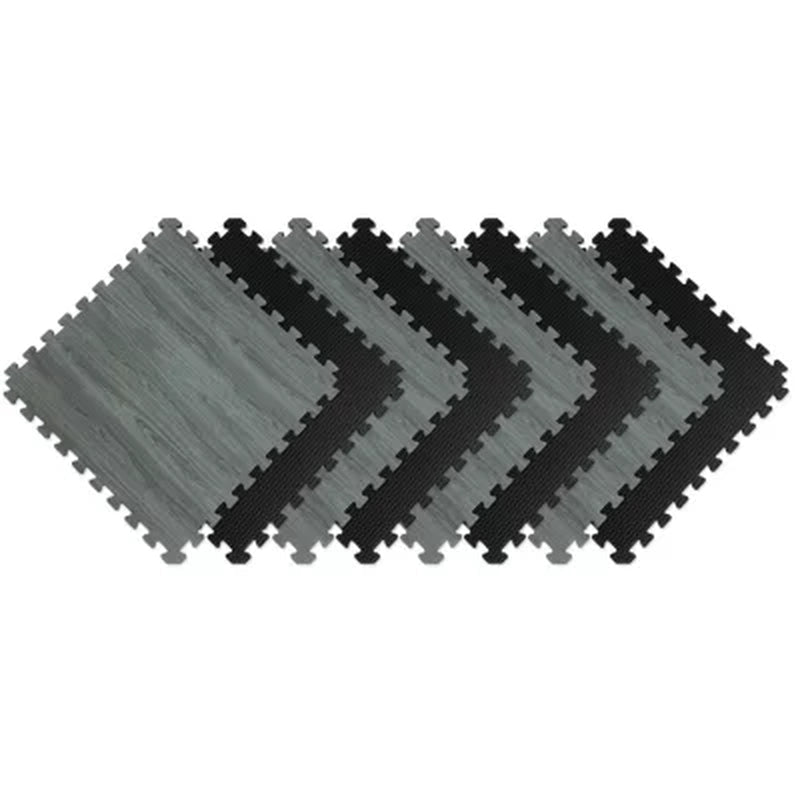 Norsk 25" X 25" Reversible Foam Flooring, Gray Wood & Black, 8 Tiles