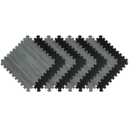 Norsk 25" X 25" Reversible Foam Flooring, Gray Wood & Black, 8 Tiles