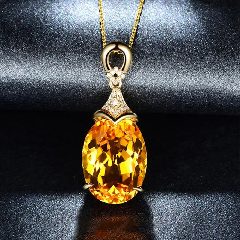 Simple Copper Plated 18k Golden  Citrine Water Drop Pendant Necklace Oval Claw Set Ear Hook Earrings Open-End Ring Flower Petal Inlaid Zircon Bracelets Jewelry Set for Elegant Women