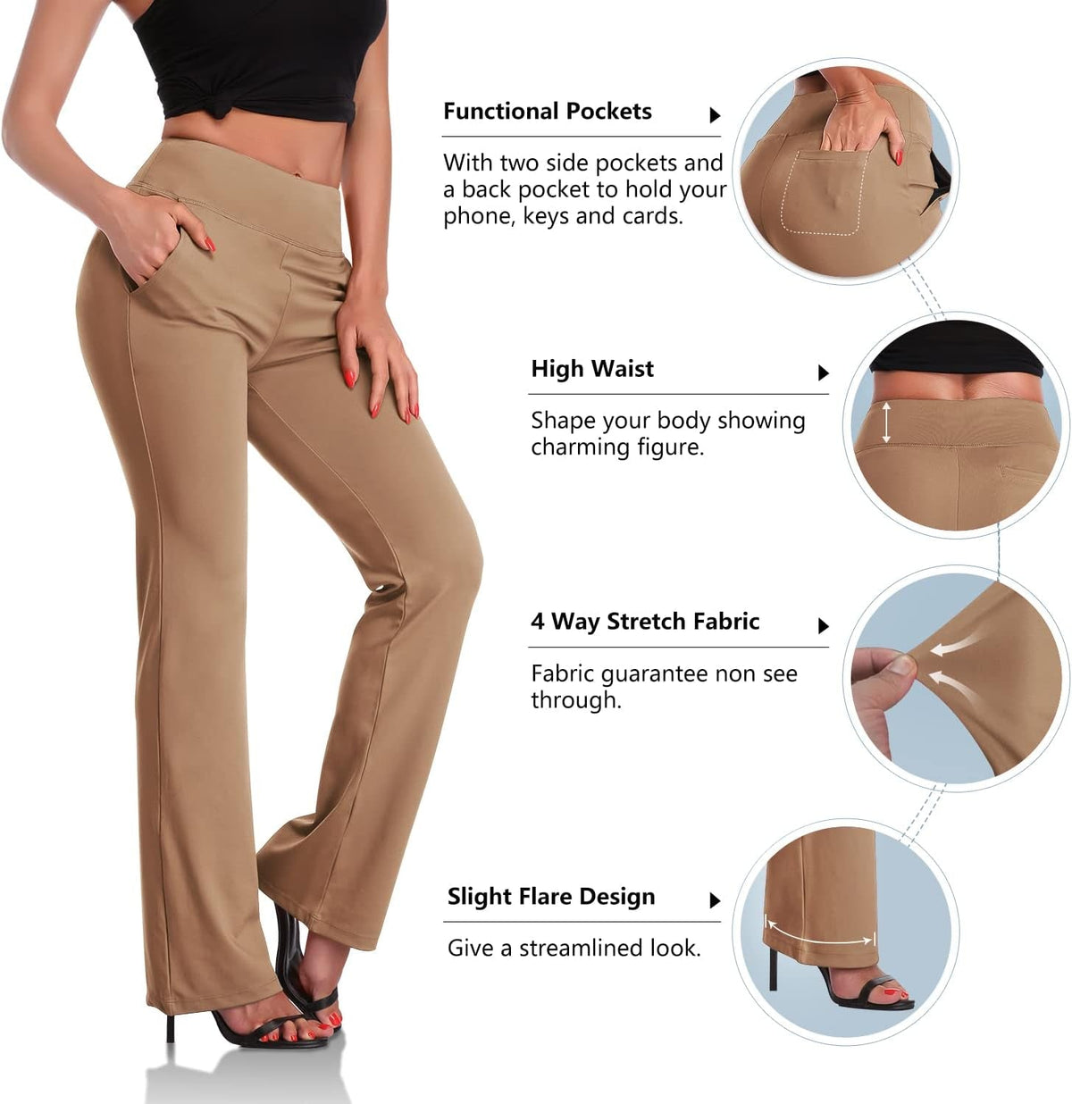 Bootcut Yoga Pants for Women Tummy Control Workout Bootleg Pants High Waist 4 Way Stretch Pants