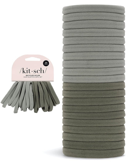 Nylon Hair Ties for Girls & Women - No Snag, Pain-Free Hair Ties No Damage Ideal for Ponytails, Updos & Braids, 20Pcs Eucalyptus