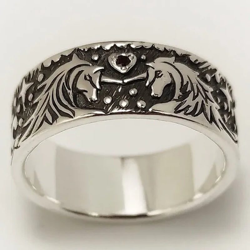 Exquisite fashion women's 925 Sterling Silver Double Unicorn red love Sapphire Diamond Ruby Ring unique Christmas birthday anniversary gift engagement ring