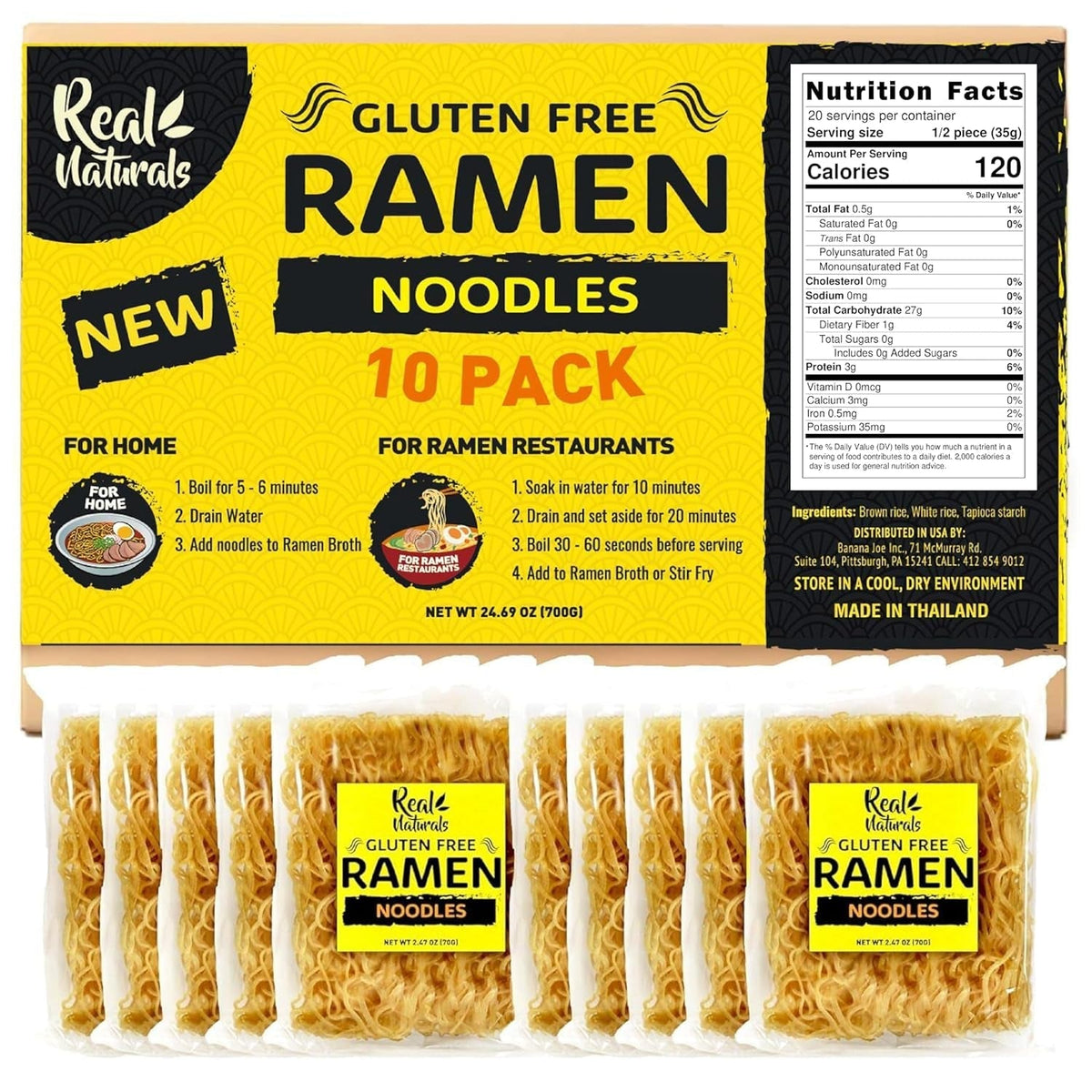 Gluten Free Ramen Noodles (10 Packs) Gf Gluten Free Noodles Vegan Healthy Brown Rice Noodle. Low Sodium Ramen Plain Noodle No Seasoning. Gluten-Free Pasta Japanese Food Yakisoba Lo Mein.