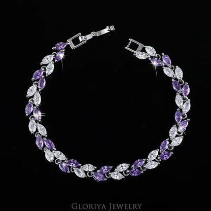 Gloriya Silver Plated Inlay Black and White AAA Grade CZ Crystal Leaf Chain Bracelet Bangle for Women 2024 Fashion Design Fashion Mujer Jewelry