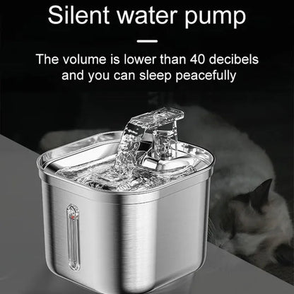 Stainless Steel Cat Fountain With Water Mark Automatic Cats Water Dispenser Filter Pet Cat Ultra Quiet Pump Water Foutain