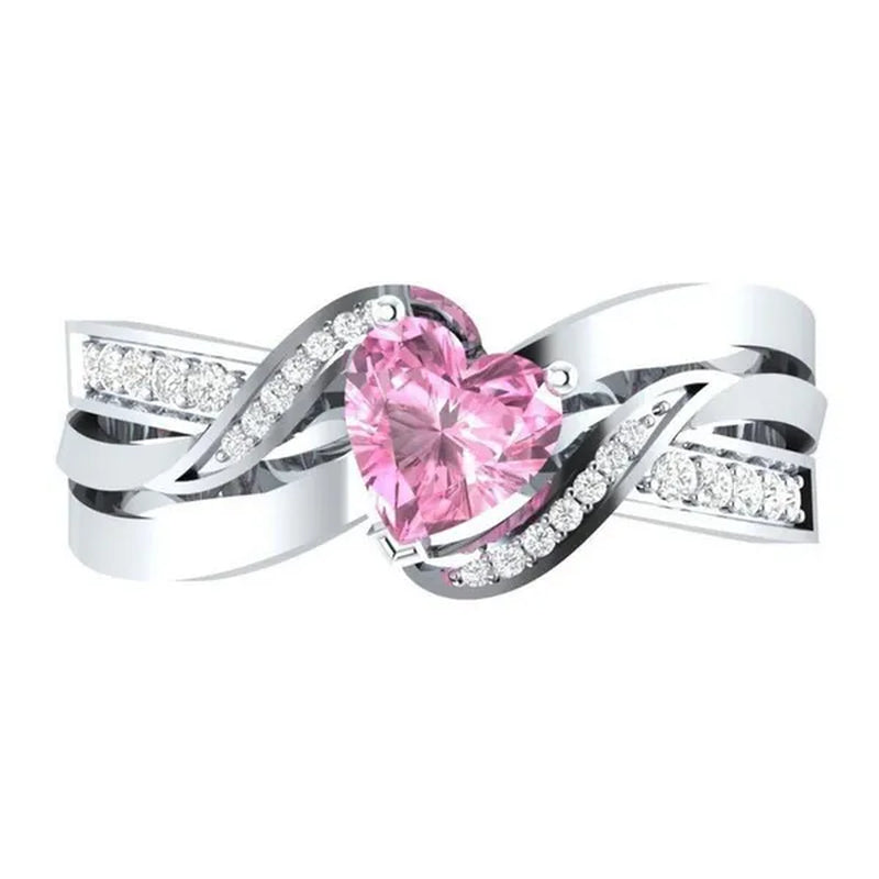 Fashion Heart Cut Purple Natural Amethyst & Diamond Ring Jewelry for Women