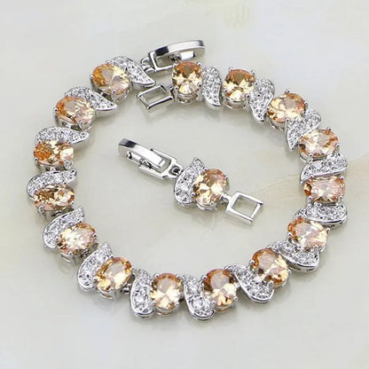 Ethnic 925 Silver Jewelry Champagne Topaz White Zircon Charm Bracelets For Women 7 INCH