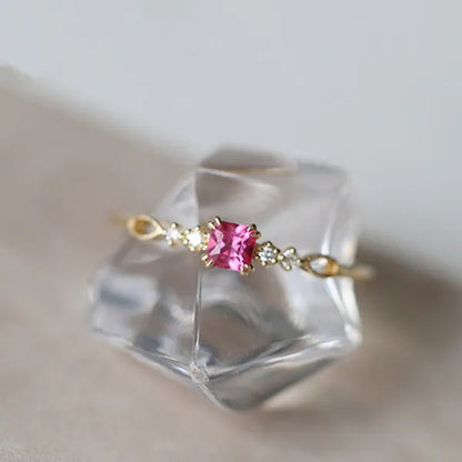 Women Dainty 18k gold plated plated  Quadrate Red Rubine Gemstone Diamond Rings Wedding Engagement Courtship Ring Jewelry