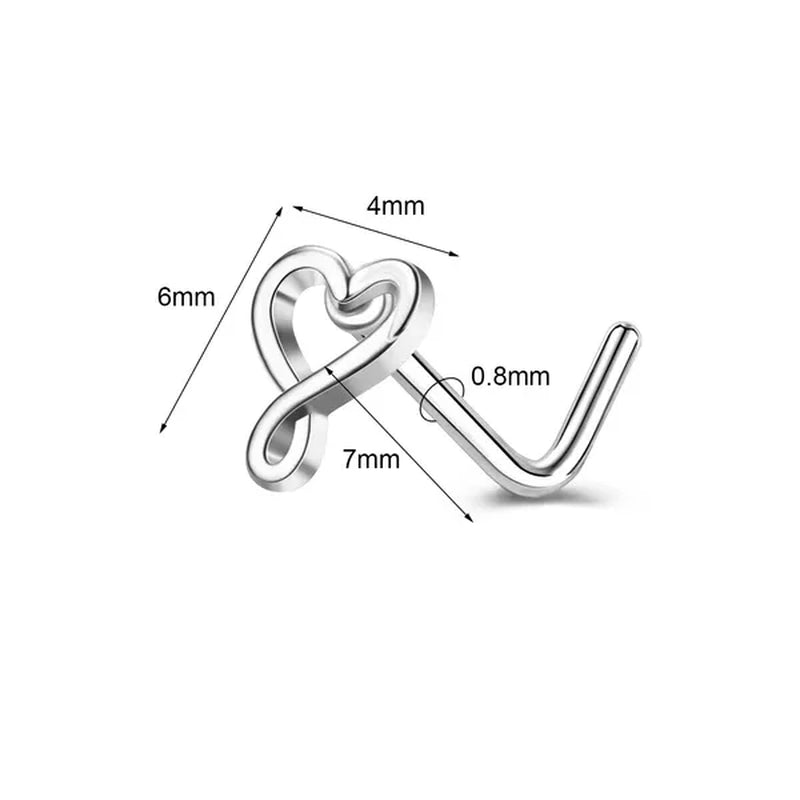 5/6Pcs 20G Nose Rings Stud L Shape Nose Rings Cubic Zirconia Butterfly Flower Eye Moon Heart Shape Nose Studs Piercing Jewelry for Women Men