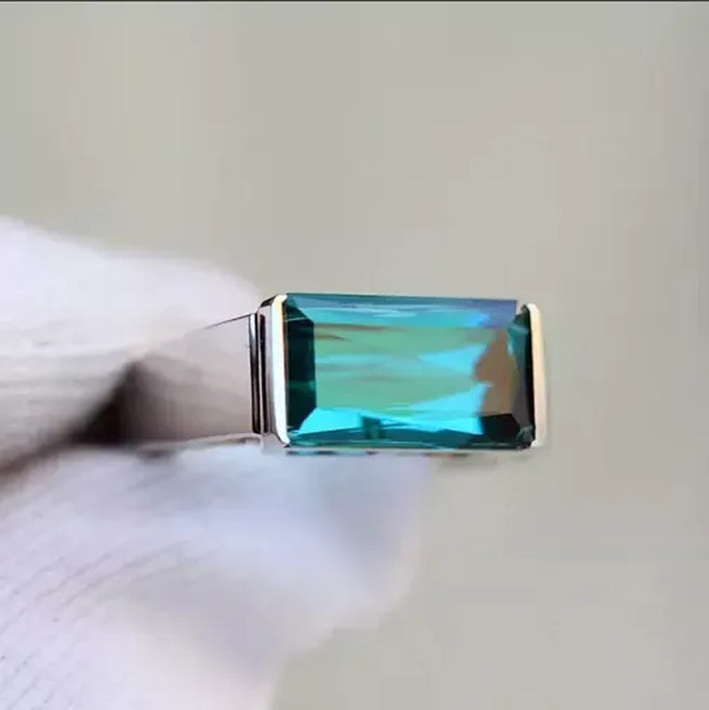 Business Men's Fashion Ring Simple Luxury Blue Zircon Ring  Wedding Engagement Party Jewelry