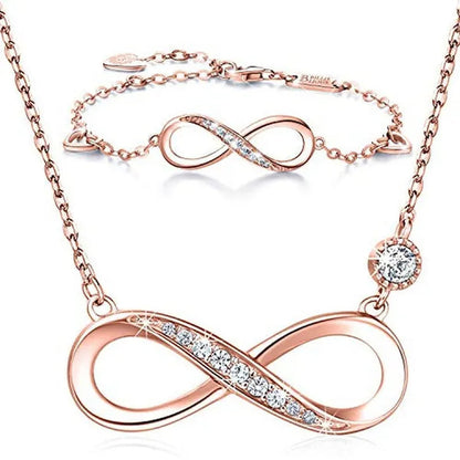 925 Sterling Silver Necklace Bracelet One Sets Forever Love” Infinity Heart Love Jewelry Sets White Gold Plated Diamond Women Necklace Gift for Mother's Day