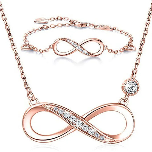 925 Sterling Silver Necklace Bracelet One Sets Forever Love” Infinity Heart Love Jewelry Sets White Gold Plated Diamond Women Necklace Gift for Mother's Day