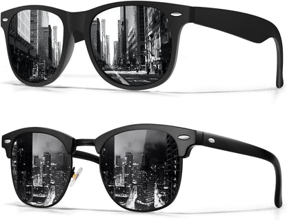 Classic Polarized Sunglasses for Men and Women Retro Style Semi Rimless Frame Sun Glasses 100% UV Protection Goggles