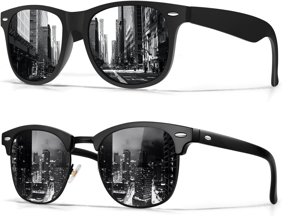 Classic Polarized Sunglasses for Men and Women Retro Style Semi Rimless Frame Sun Glasses 100% UV Protection Goggles