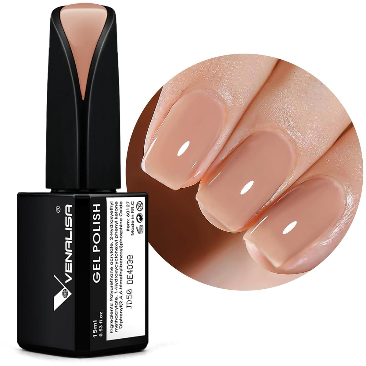 VENALISA 15ml Gel Nail Polish, Pure White Color Soak Off UV LED Nail Gel Polish Nail Art Starter Manicure Salon DIY at Home, 0.53 OZ