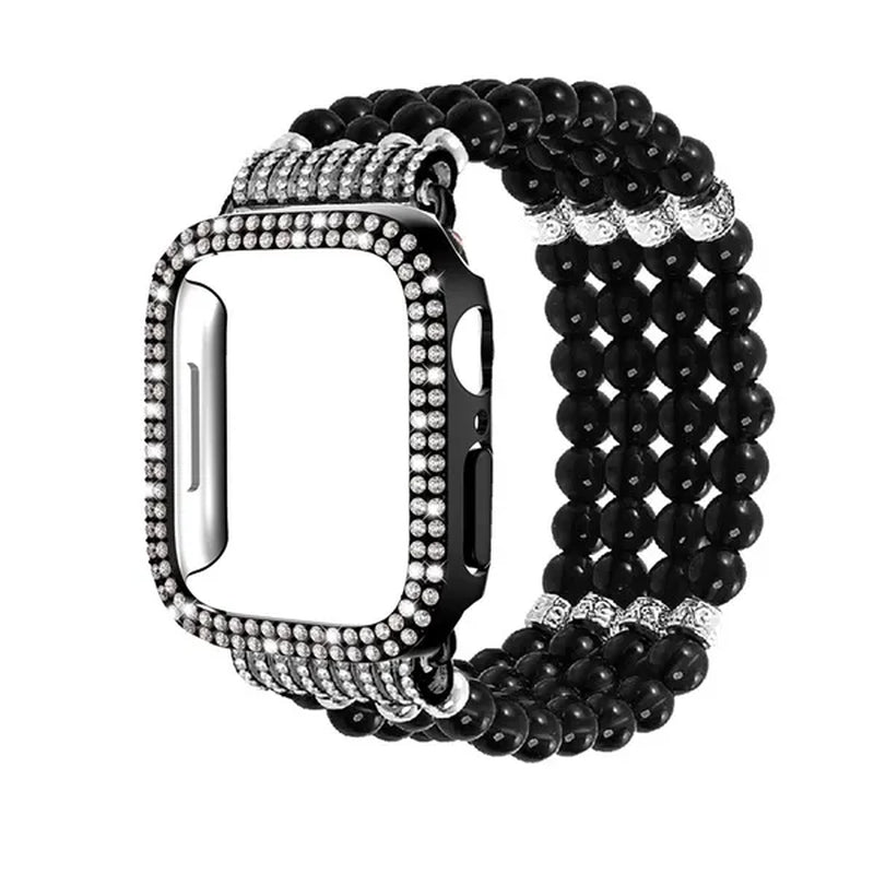 Diamond Case + Pearl Strap for apple watch strap 40mm 44mm 41mm 45mm 38mm 42mm 40mm iWatch series 3 4 5 6 se 7 strap