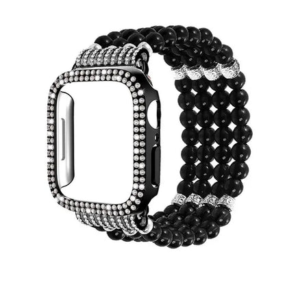 Diamond Case + Pearl Strap for apple watch strap 40mm 44mm 41mm 45mm 38mm 42mm 40mm iWatch series 3 4 5 6 se 7 strap