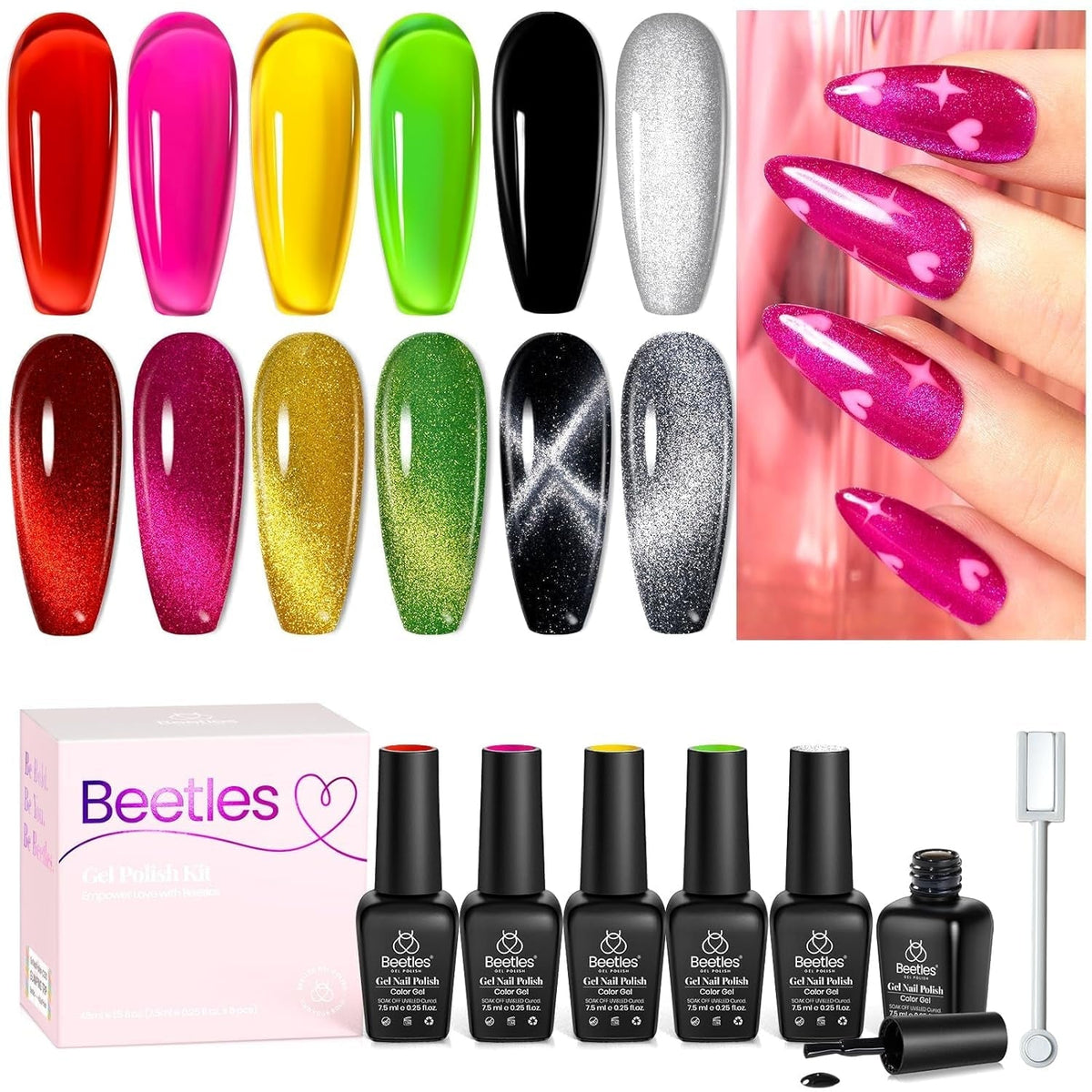Beetles Pearl Gel Nail Polish 6 Colors Shimmer Glitter White Pink Blue Nail Polish Mermaid Gel Soak Off Uv Led Spring Summer Easter Gel Polish Swirl Thread Effect DIY Manicure Art