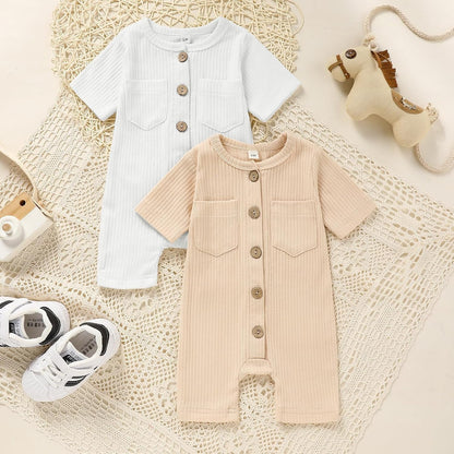 Newborn Baby Boy Girl Clothes 2 Pack Solid Romper Short Sleeve One-Piece Jumpsuits Outfits Sets