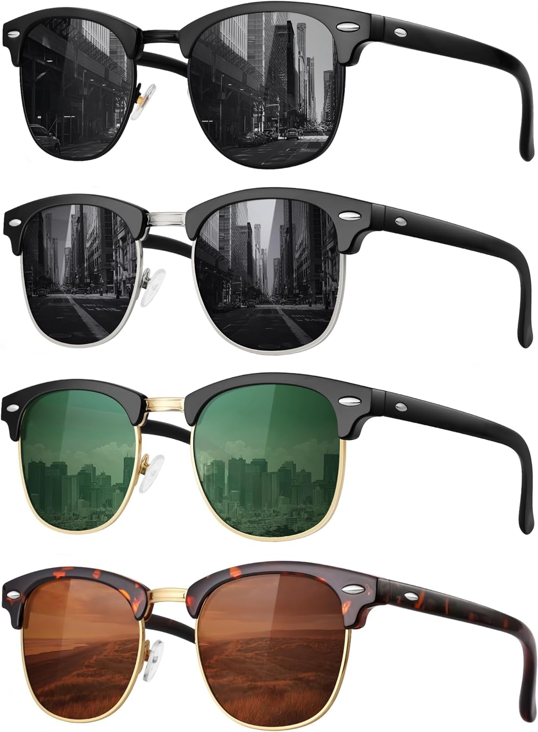 Classic Polarized Sunglasses for Men and Women Retro Style Semi Rimless Frame Sun Glasses 100% UV Protection Goggles