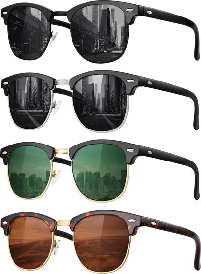 Classic Polarized Sunglasses for Men and Women Retro Style Semi Rimless Frame Sun Glasses 100% UV Protection Goggles