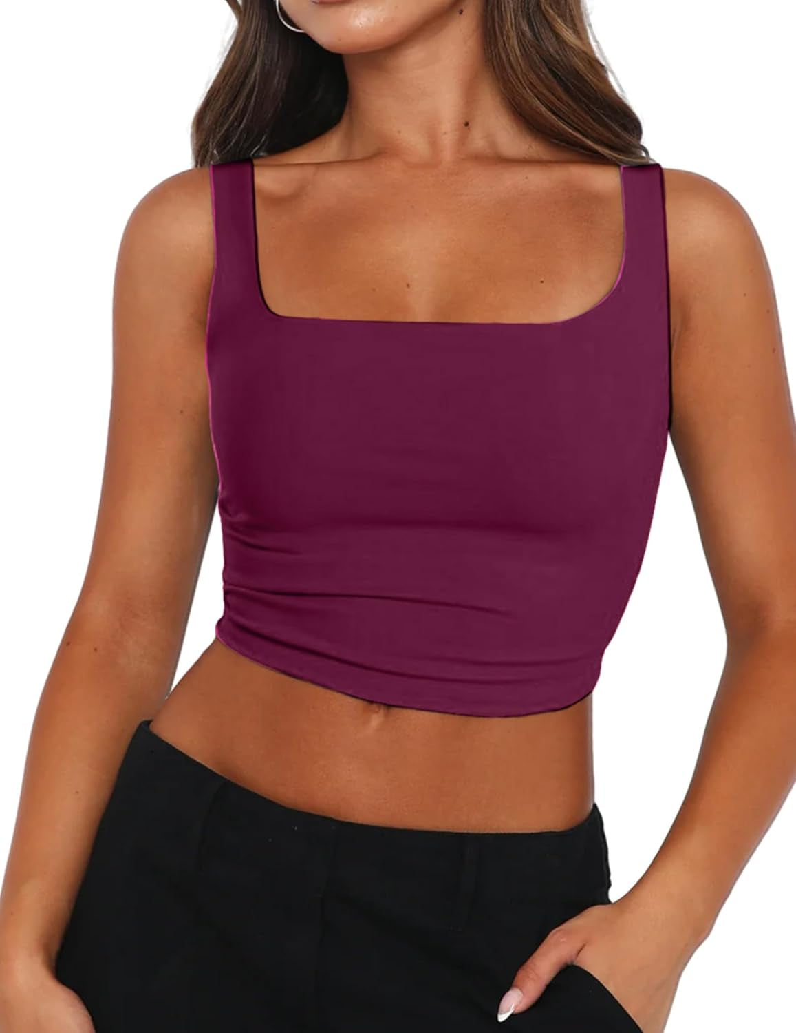 Women'S Square Neck Sleeveless Crop Tops 2025 Cute Double Layer Seamless Slim Fit Y2K Tank Tops