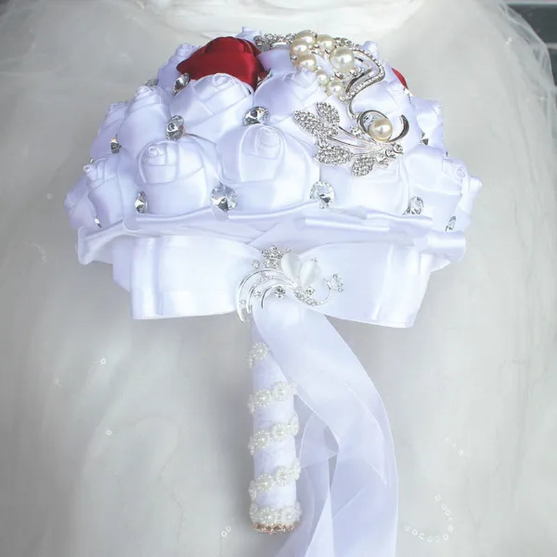 18CM Simulation Silk Rose Wedding Flowers Bouquet Diamond Brooch Bridal Bouquet Creative DIY Bridesmaid Holding Flowers Wedding Party Valentine's Day Gift