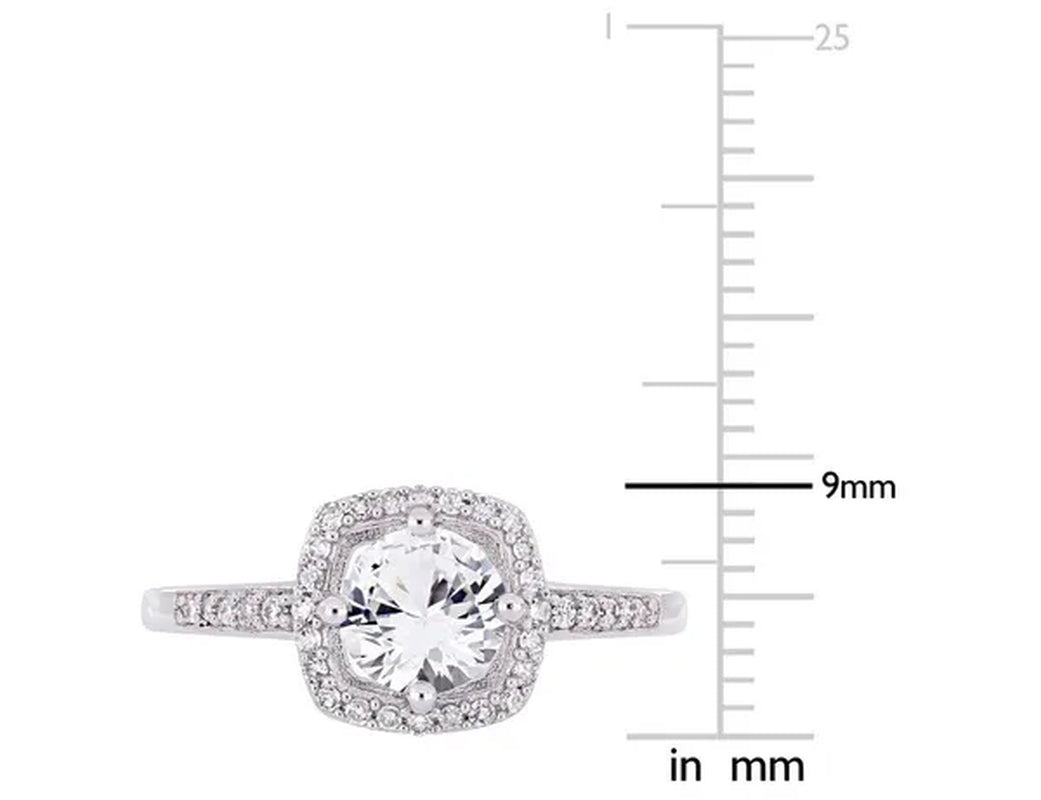 1.00 Carat (ctw) Lab Created White Sapphire Halo Engagement Ring in 10K White Gold with Diamonds