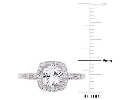 1.00 Carat (ctw) Lab Created White Sapphire Halo Engagement Ring in 10K White Gold with Diamonds