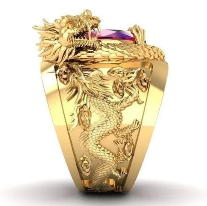 Golden dragon inlaid ruby ring