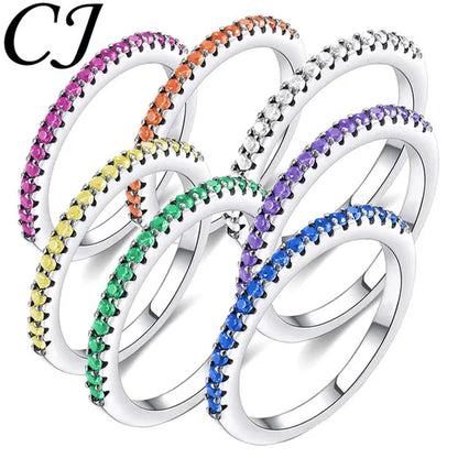CANDICE Simple Sterling Silver Plated Eterity Wedding Ring Pave Natural Rose Red Green Blue Cubic Zirconia Stackable Rings Fashion Jewelry for Women Engagement Gift（US SIZE 6-9）
