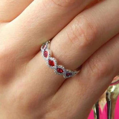 925 Sterling Silver Shiny Full Diamond Ring 18K Gold Ruby Cocktail Ring Red Gem Zirconia Promise Rings CZ Diamond Multi Row Ring Eternity Engagement Wedding Band Ring for Women Z.7 (US Code 6)