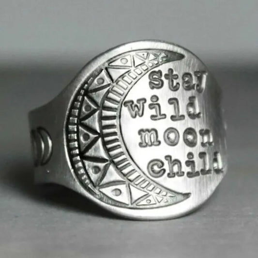 Europe and America Men's and Women's Fashion Jewelry Vintage 925 Sterling Silver'Stary Wild Moon Child' Ring Couples Love Ring Size 6-13
