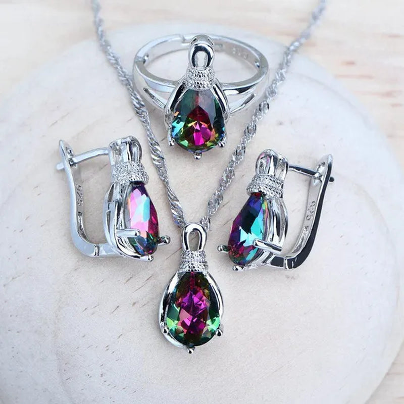 Magic Rainbow Zircon 925 Silver Jewelry Sets For Women