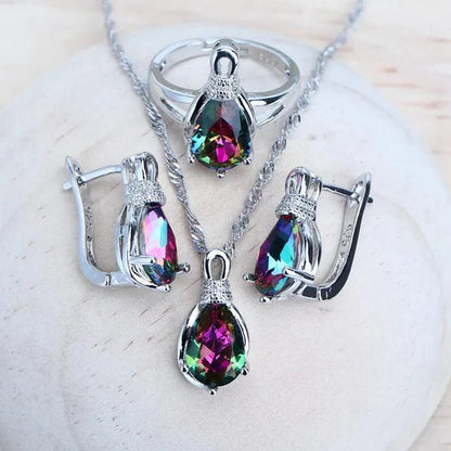 Magic Rainbow Zircon 925 Silver Jewelry Sets For Women
