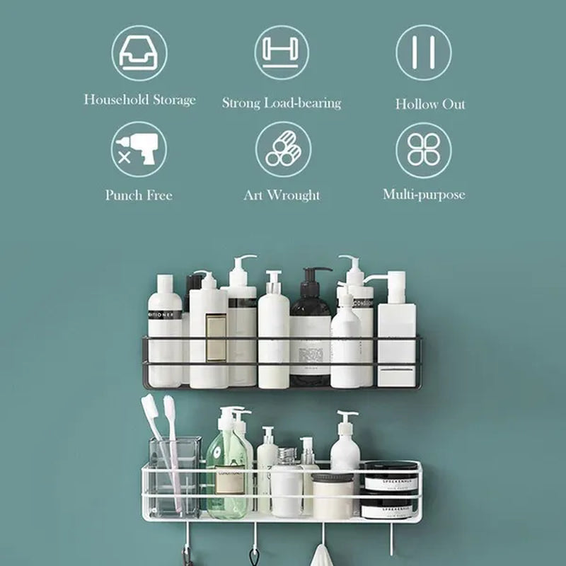 Wall Mounted Hanging Storage Shelf Kitchen Bathroom Shower Storage Rack Punch Free