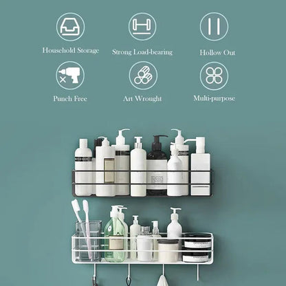 Wall Mounted Hanging Storage Shelf Kitchen Bathroom Shower Storage Rack Punch Free
