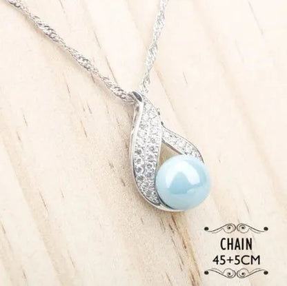Elegant Lady Ring Earrings Bracelet Necklace 925 Silver Jewelry Set Exquisite Wheat Ear Sky Blue Gem Pearl Party Jewelry Wedding Engagement Set Jewelry Anniversary Gift Ring Size 5-11