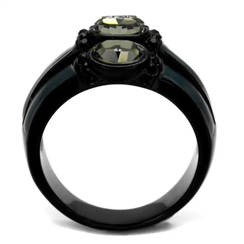 Black & Blue IP Stainless Steel Black Diamond Crystal Fashion Ring Women Size 5-10