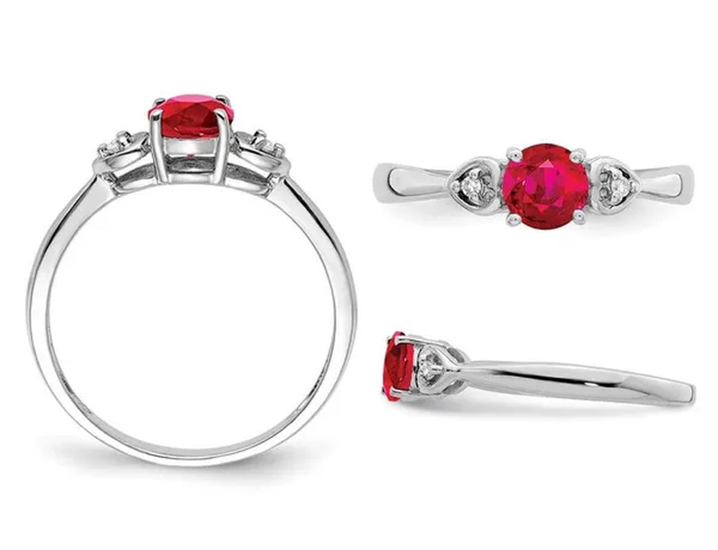 1/2 Carat (ctw) Lab-Created Ruby Ring in Sterling Silver with Accent Diamonds