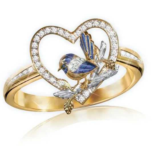 Silver Ring Creative Bird Sparrow Ring Plated Gold Ring Statement Crown Ring Natural Gemstones Ring Wedding Bride Engagement Band Charm Party Ring Jewelry