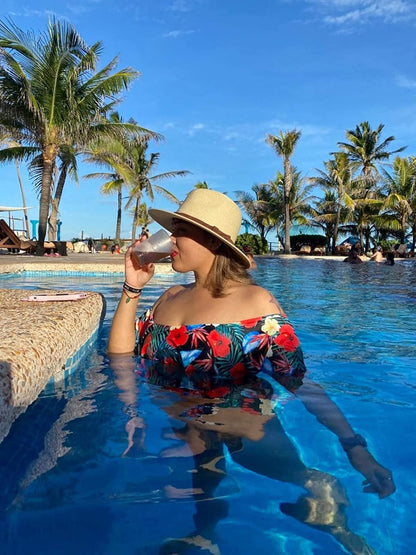 Womens Mens Wide Brim Straw Panama Hat Fedora Summer Beach Sun Hat UPF Straw Hat for Women